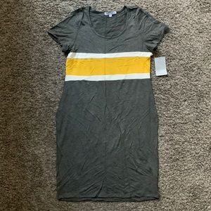 Gray yellow stripe summer dress